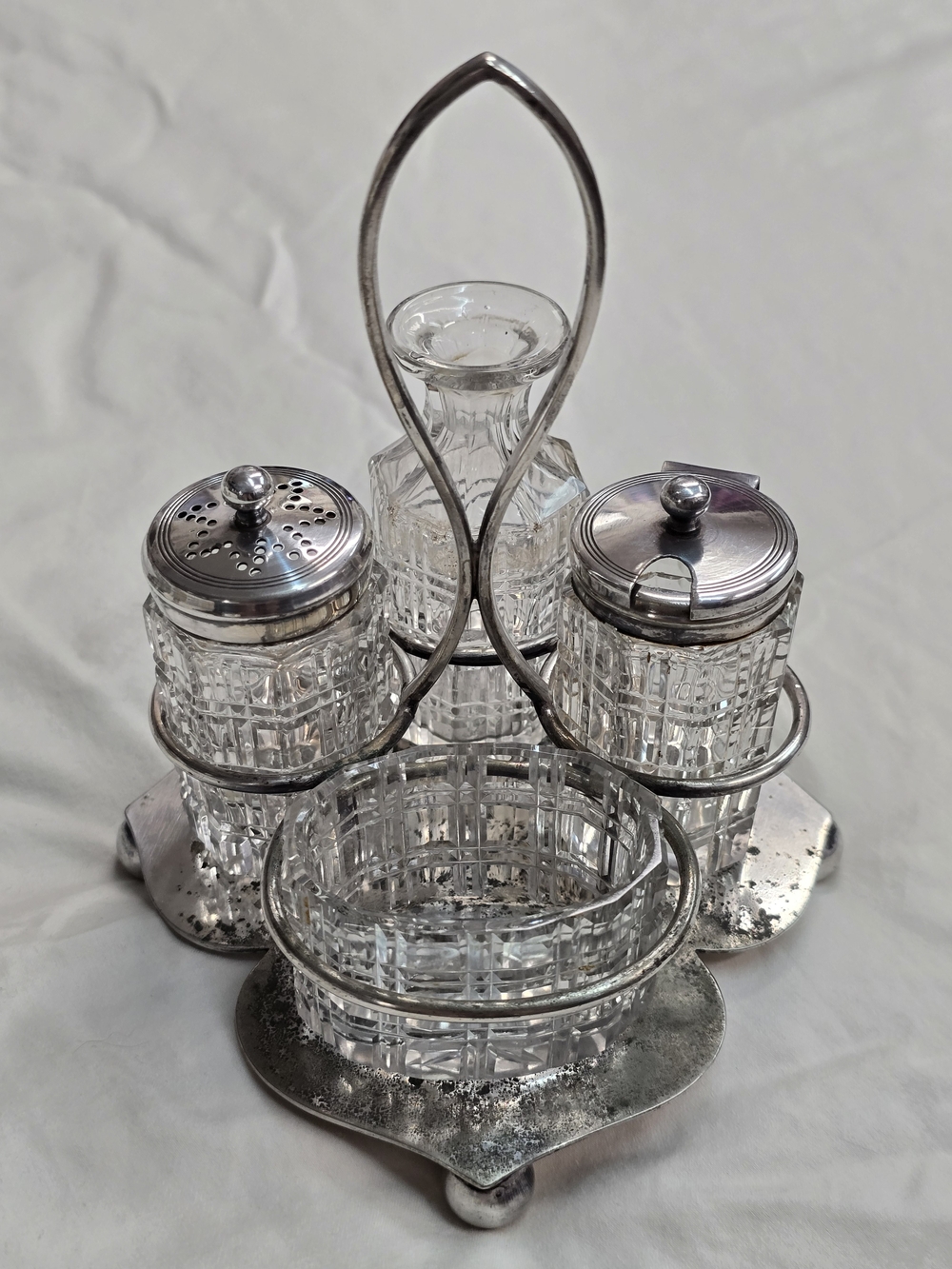 Antique James Dixon Sheffield, silver plate cruet, condiment set